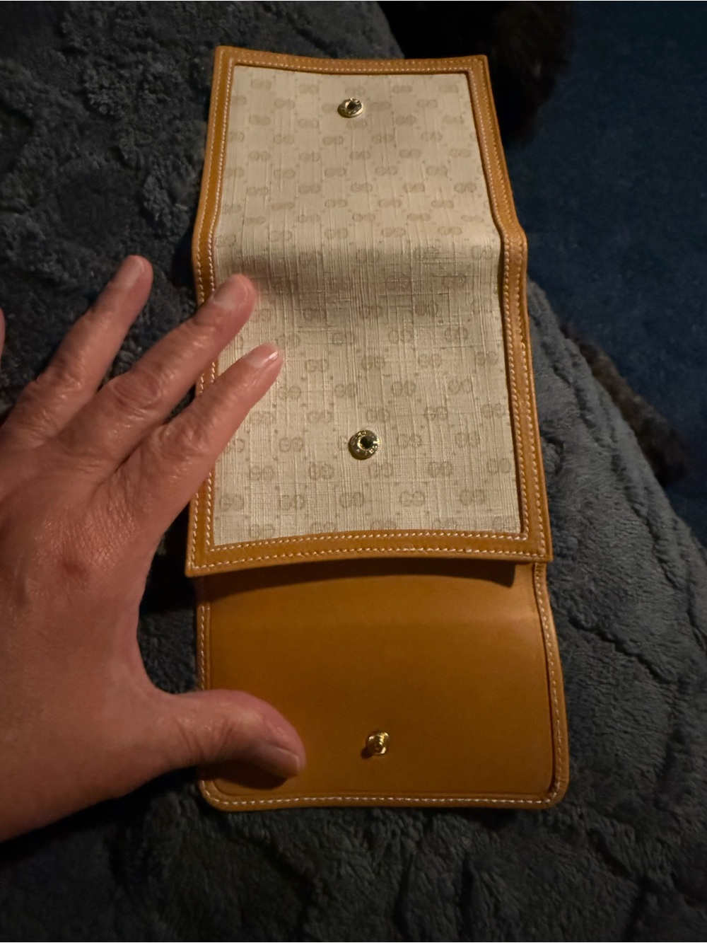 Gucci Canvas and Tan Leather Wallet with Gold Logo Hardware - Picture 3 of 10